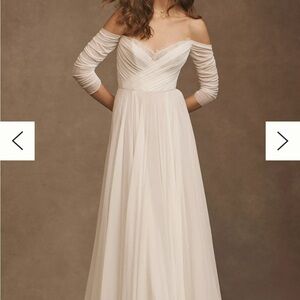 Wtoo by Watters Miles V-Neck Ruched-Sleeve Mesh Wedding Gown